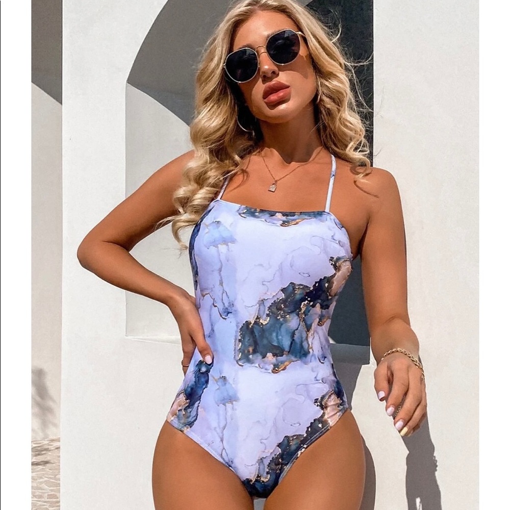 Women Marble Tie Dye One Piece Swimsuit